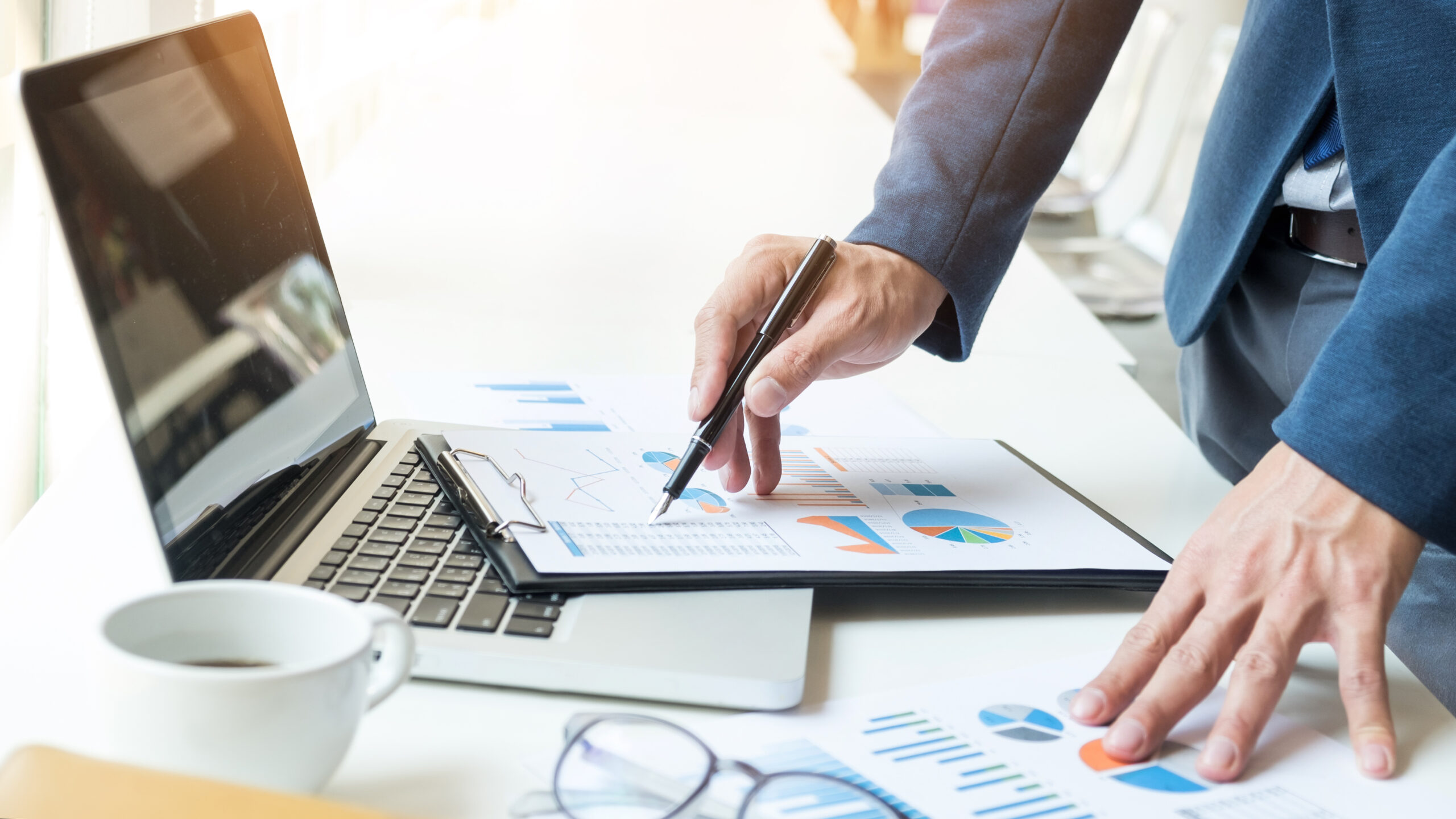Business Man Working At Office With Laptop